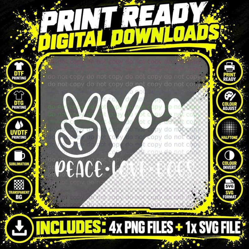 Retro Vintage Peace Love Dog Tshirt Funny Dog Lover Png SVG Digital Bundle