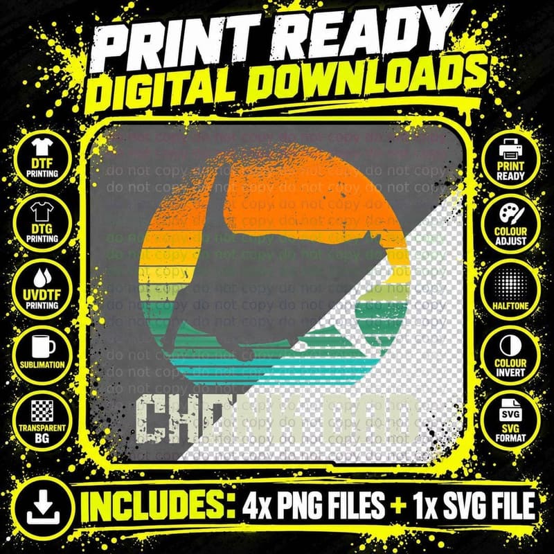 Retro Vintage Style Funny Fat Daddy Cat Meme Chonk Cat Png SVG Digital Bundle