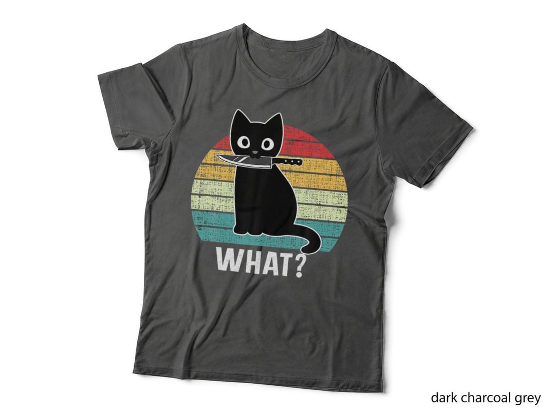 Retro What Cat Black Knife Meow Kitty Funny Cats Mom Dad T-Shirt