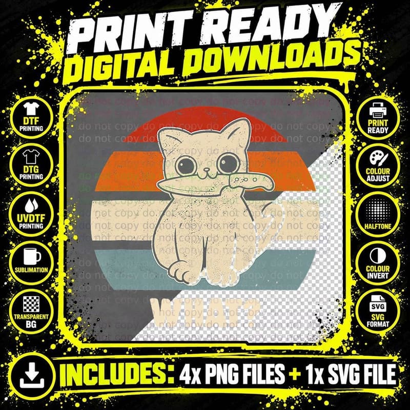 Retro What Cat Knife Meow Kitty Funny Cats Mom and Cat Png SVG Digital Bundle