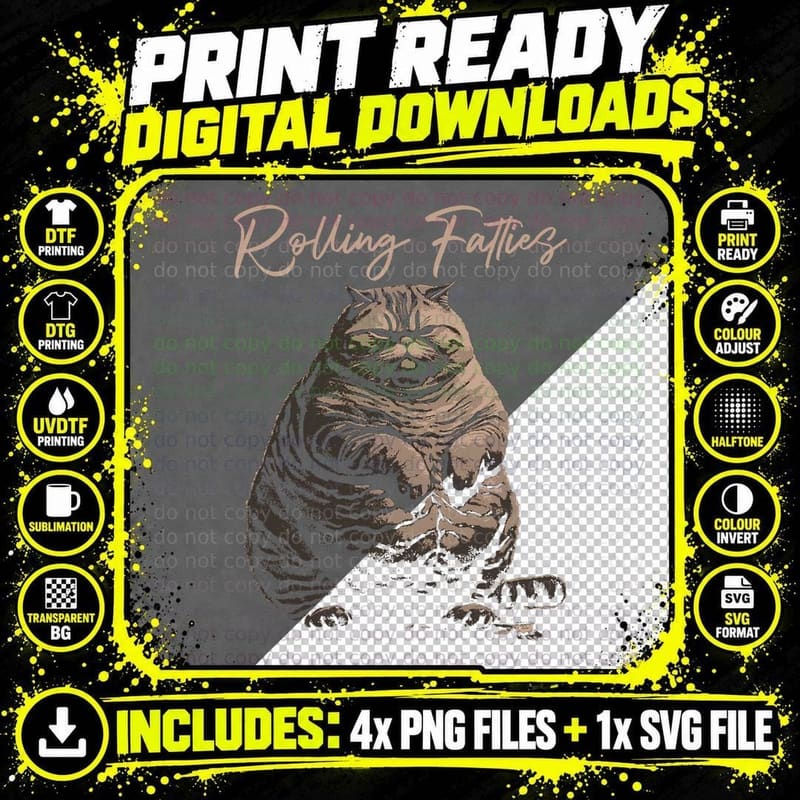 Rolling Fatties Classic Distressed Cute Cat Love Music Png SVG Digital Bundle