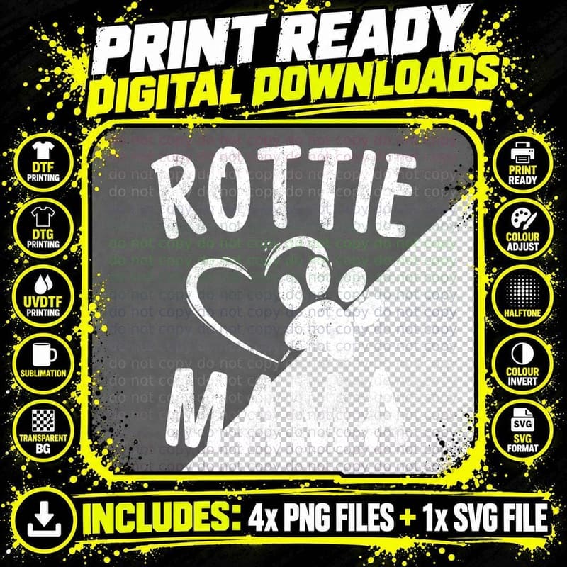 Rottie Mama Gift Dog Lover Apparel Pet Owner Rottweiler Png SVG Digital Bundle