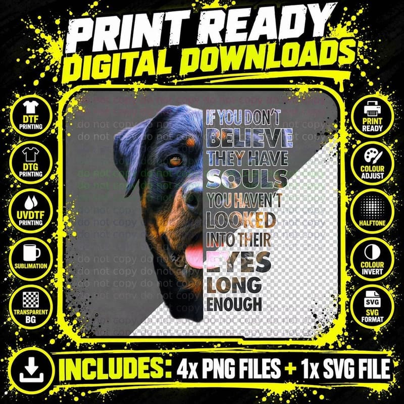 Rottweiler Soul I Love Rotties Dog Lover T-Shirt Png SVG Digital Bundle