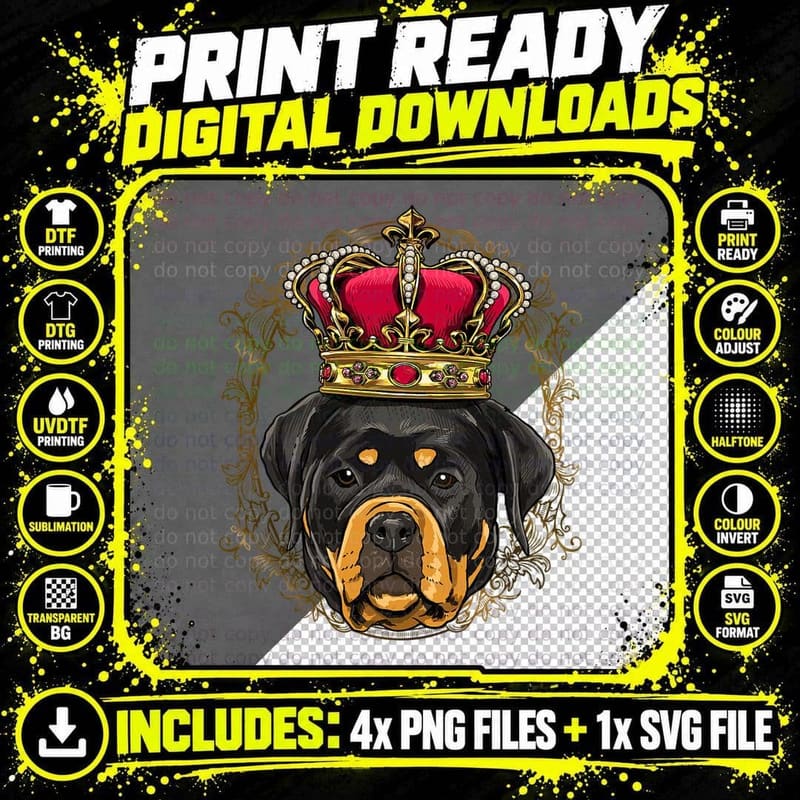 Royal Rottweiler King Queen Princess Rottie Pet Dog Png SVG Digital Bundle