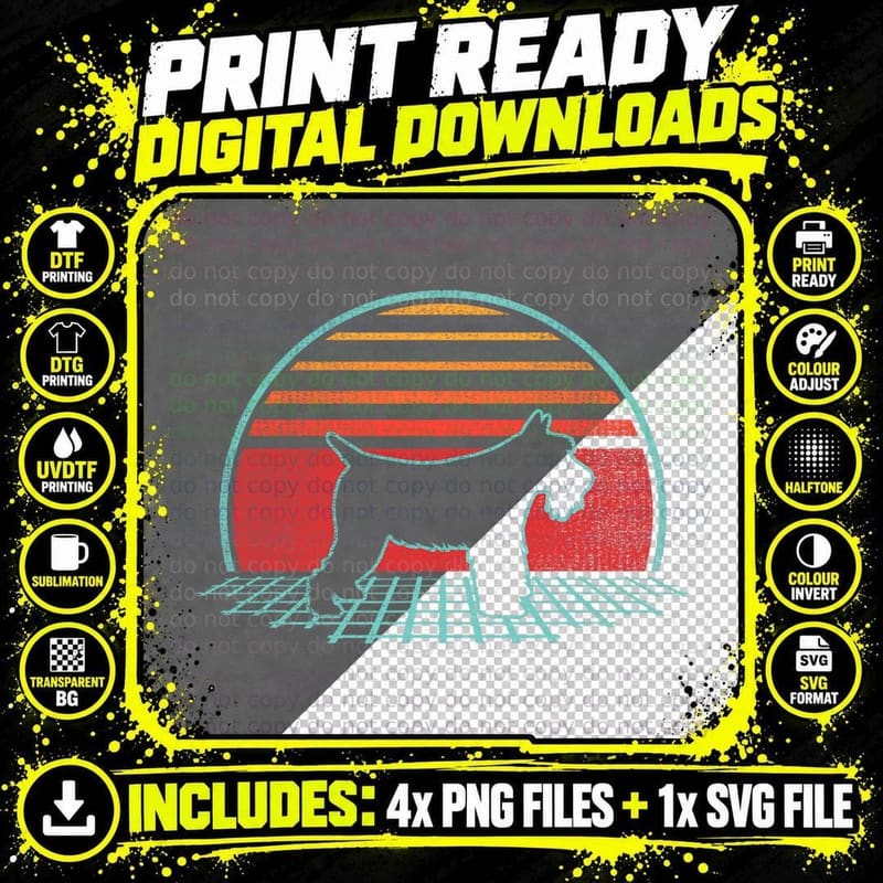 Schnauzer Dog Retro Vintage 80s Style Animal Lover Gift Png SVG Digital Bundle