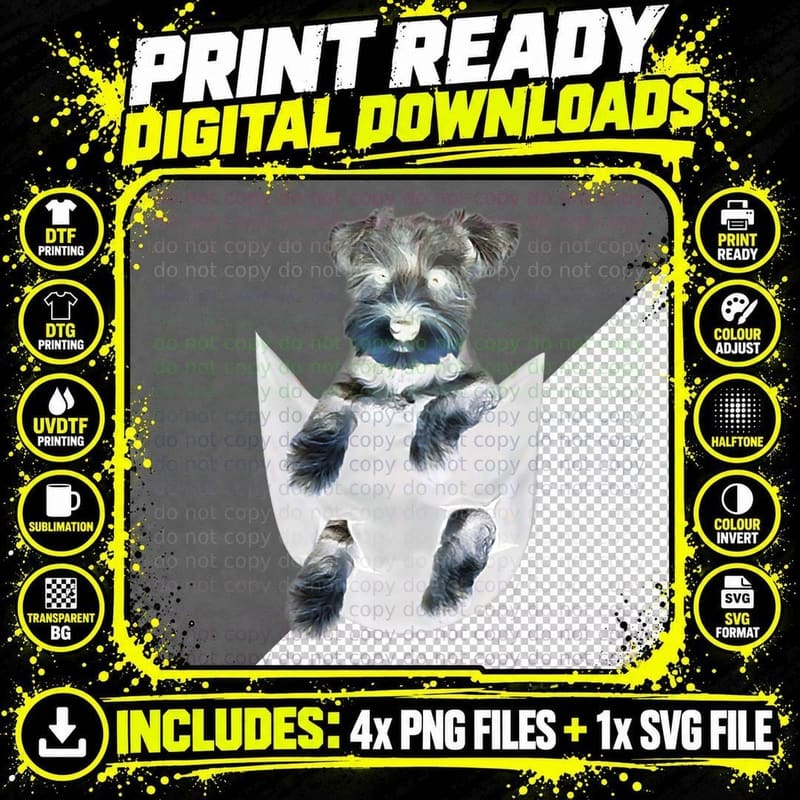 Schnauzer Dog in Pocket Puppy Gifts Png SVG Digital Bundle