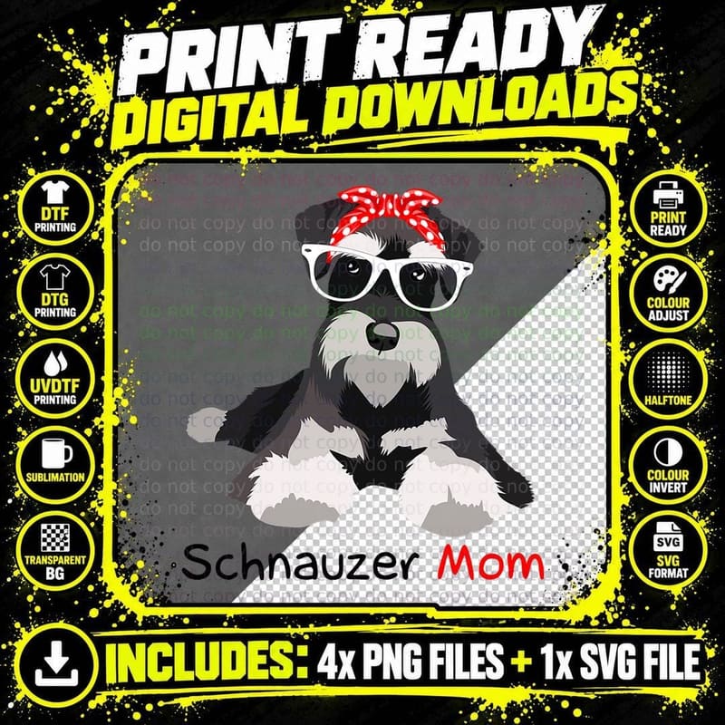 Schnauzer Mom Bandana Schnauzer Dog T-Shirt Png SVG Digital Bundle