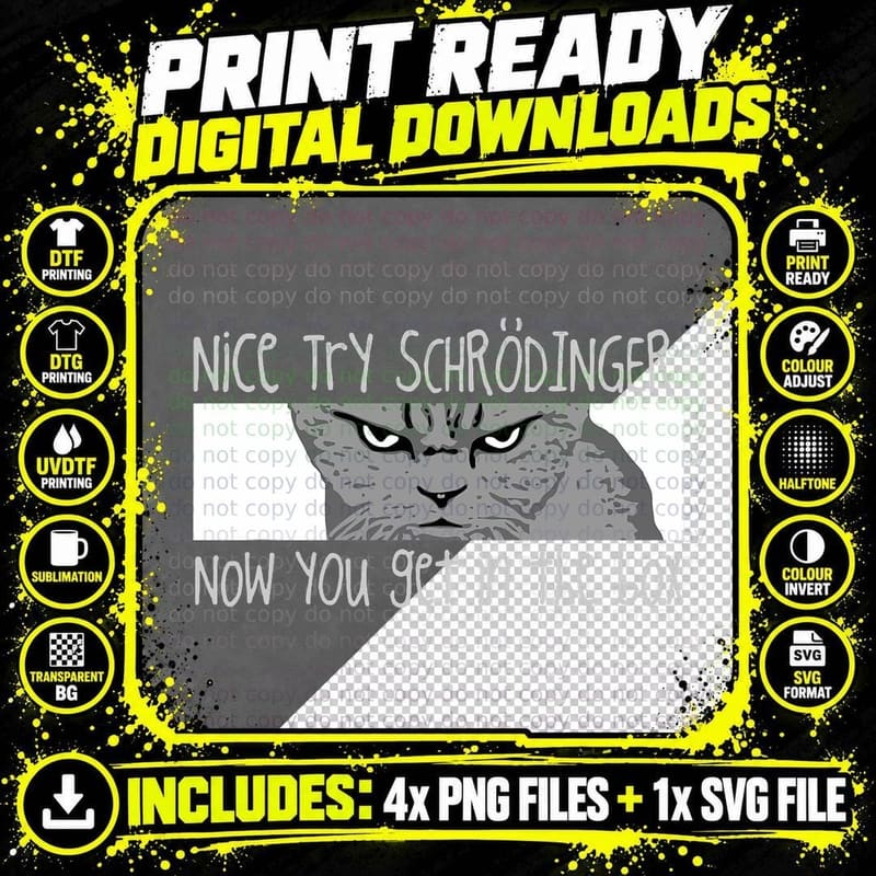 Schrodinger's Cat - Physicist, Funny Quantum Physics Png SVG Digital Bundle