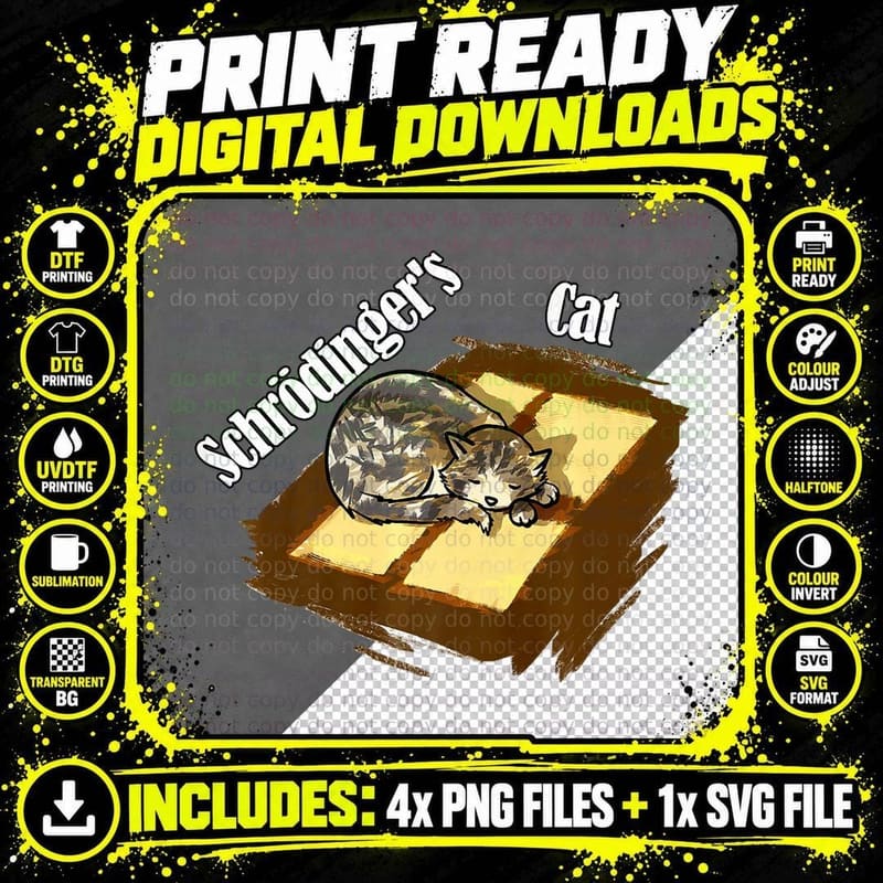 Schrodinger's Cat, Funny Cat Lover, Funny Physics Png SVG Digital Bundle
