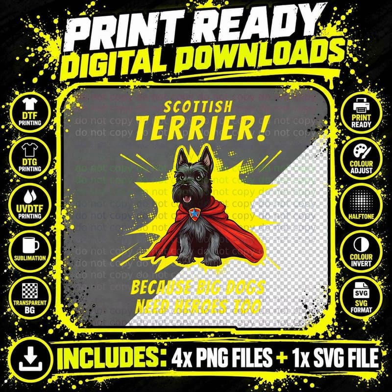 Scottie Dog Gifts Women Men, Superdog Scottish Terrier Png SVG Digital Bundle