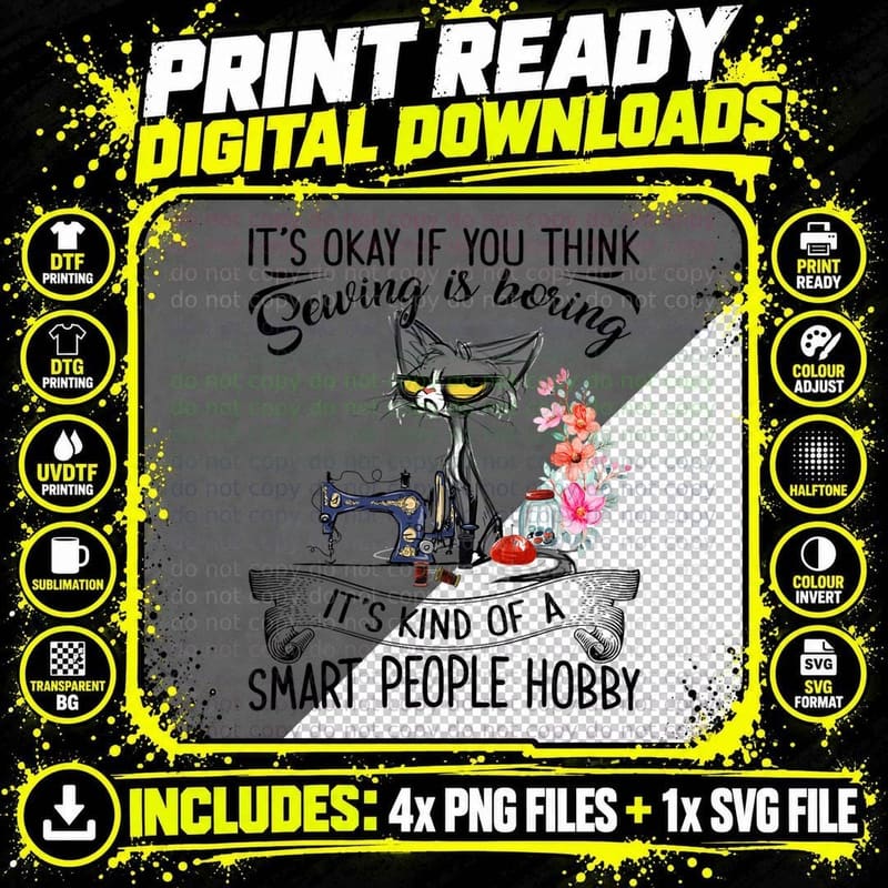 Sewing Machine Craft Quilting Sewer Cat Sewing T-Shirt Png SVG Digital Bundle