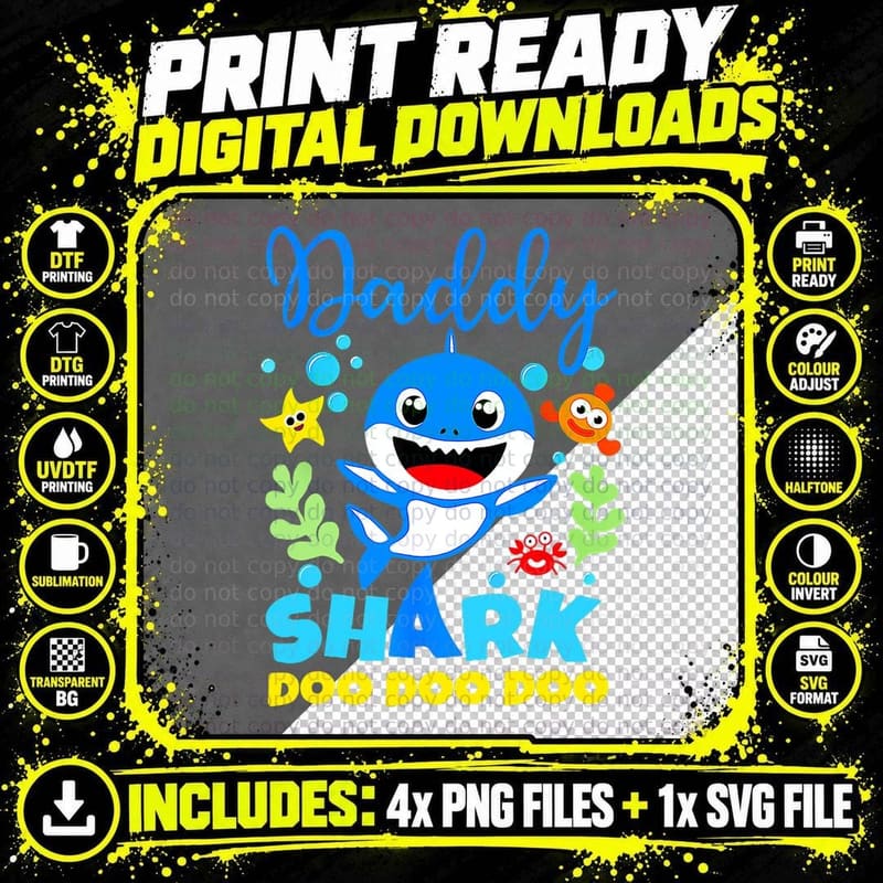 Shark Shirt Birthday Kids Dad Mens Daddy Birthday Kid Png SVG Digital Bundle