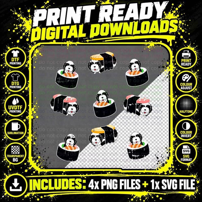 Sheepadoodle Sushi Puppy Cute Japanese Food Dog Lover Png SVG Digital Bundle