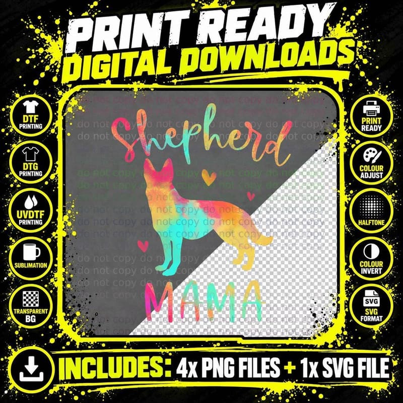 Shepherd Mama Colorful German Shepherd Gifts Dog Mom Png SVG Digital Bundle