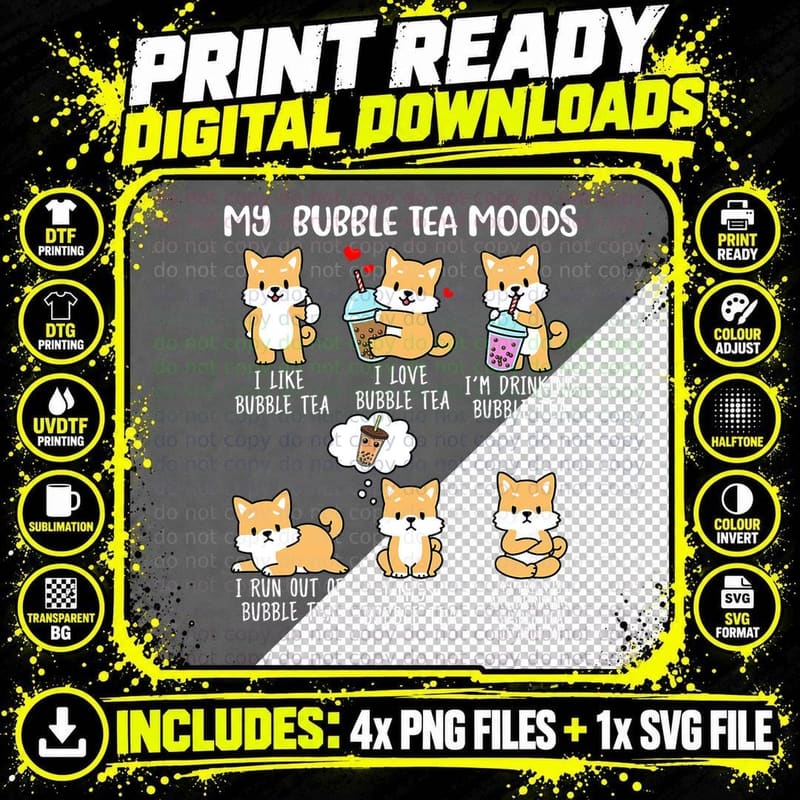 Shiba Inu Bubble Tea Shirt Women Boba Tea Dog Bubble Tea Png SVG Digital Bundle