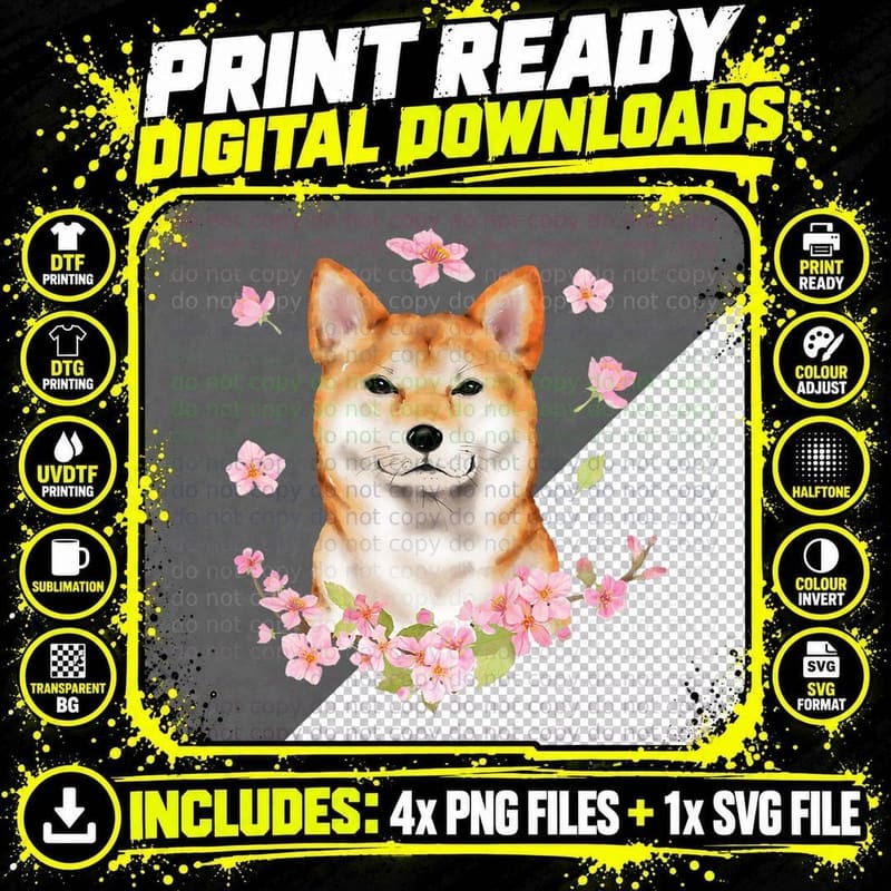 Shiba Inu Dog Japanese Cherry Blossom Sakura Flower Png SVG Digital Bundle