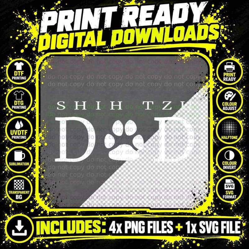 Shih Tzu Dad Dog Gift Paw Print Funny Tshirt Png SVG Digital Bundle