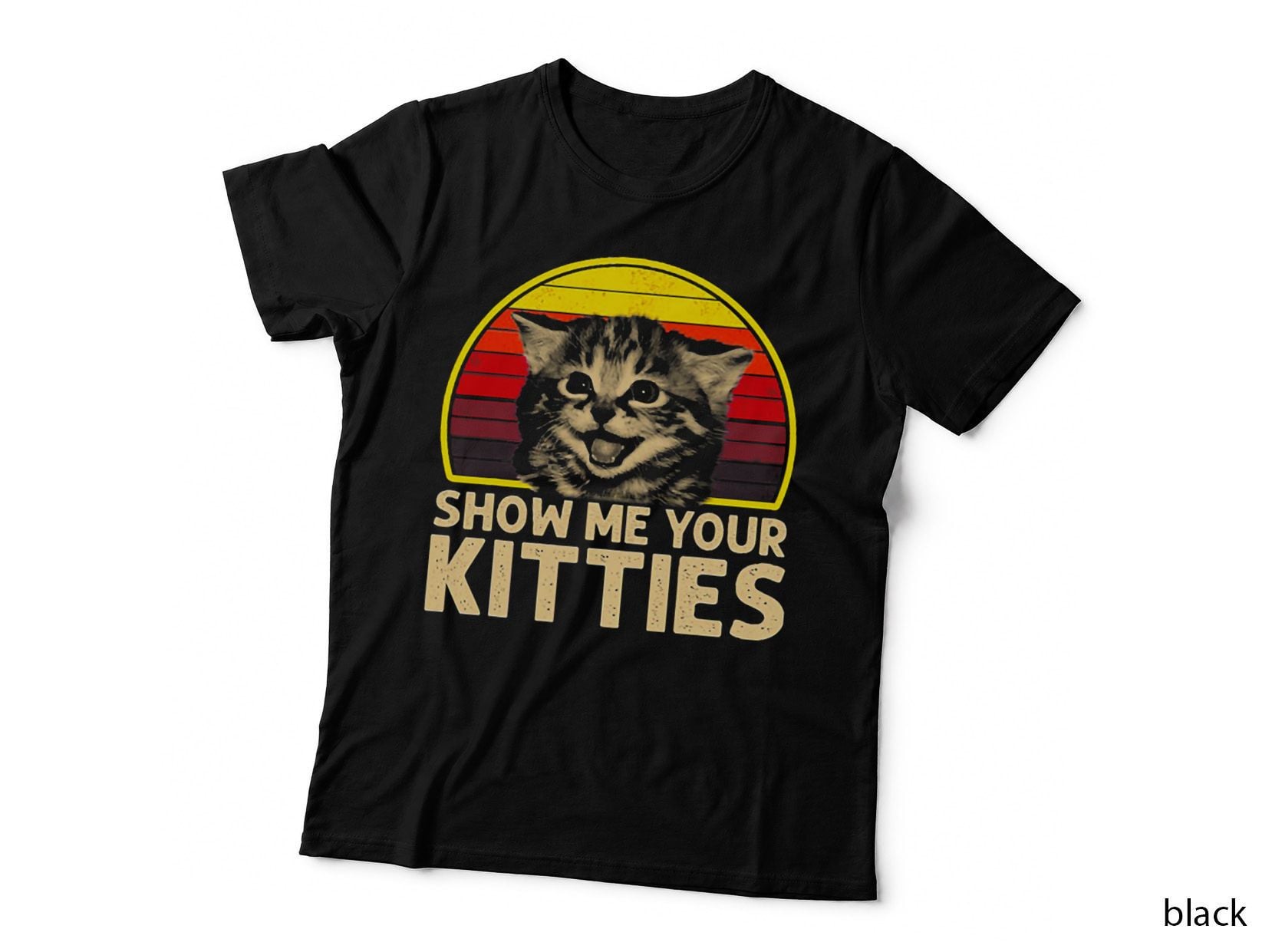 Show Me Your Kitties Cat Lover Retro Vintage Sunset T-Shirt
