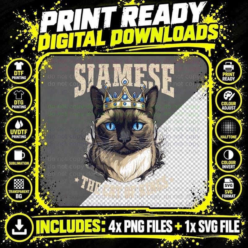 Siamese the Cat of Kings Cat Lover Owner T-Shirt Png SVG Digital Bundle