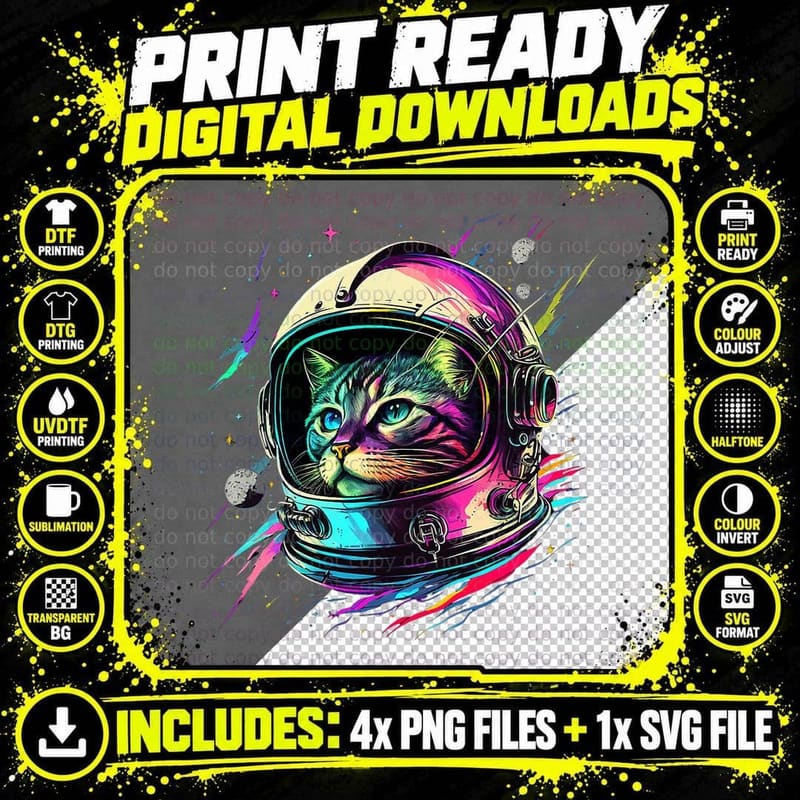 Space Astronaut Cat S Space Cat T-Shirt Png SVG Digital Bundle