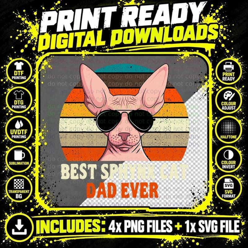 Sphynx Cat Dad Owner Breeder Hairless Pet Lover Father's Png SVG Digital Bundle