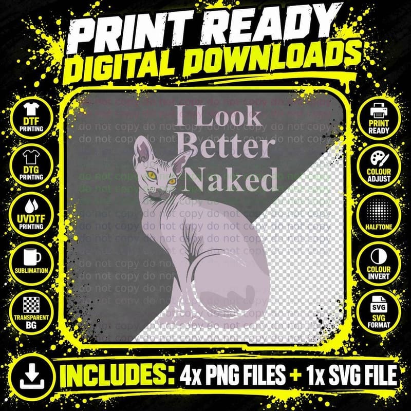 Sphynx Naked Funny Cat T-Shirt Kitten Gift Png SVG Digital Bundle