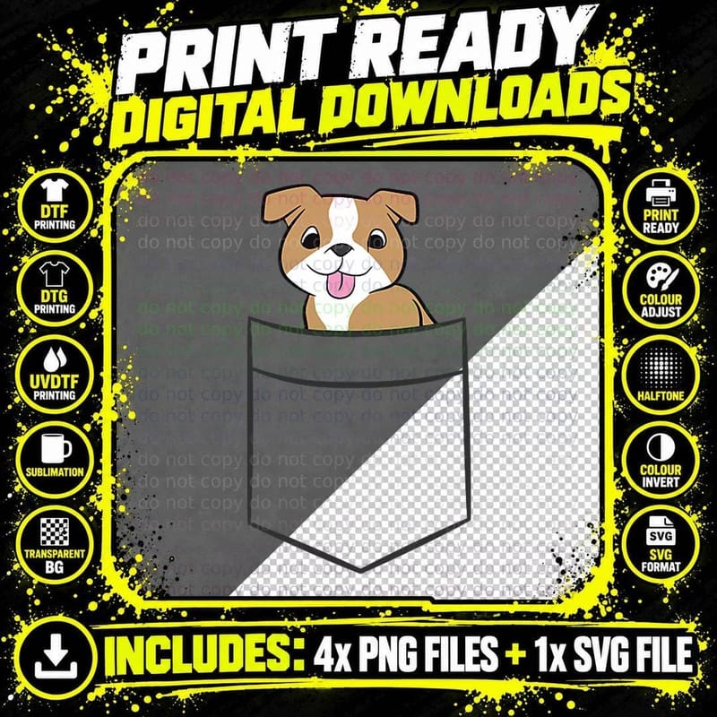 Staffordshire Bull Terrier in a Pocket Cue Staffy Dog Png SVG Digital Bundle