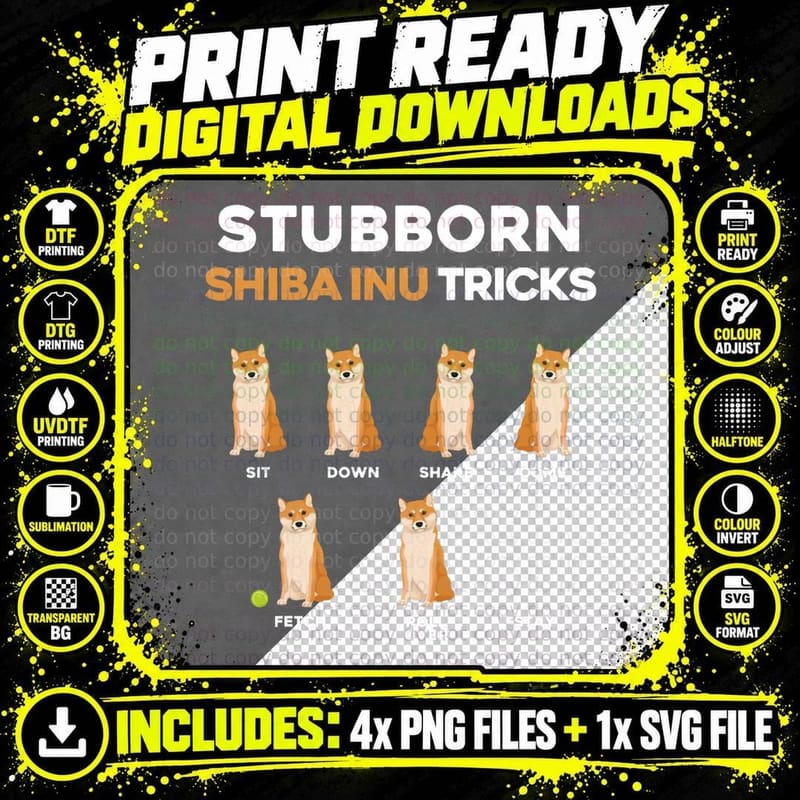 Stubborn Shiba Inu Tricks Pet Training Dog Owner Humor Png SVG Digital Bundle