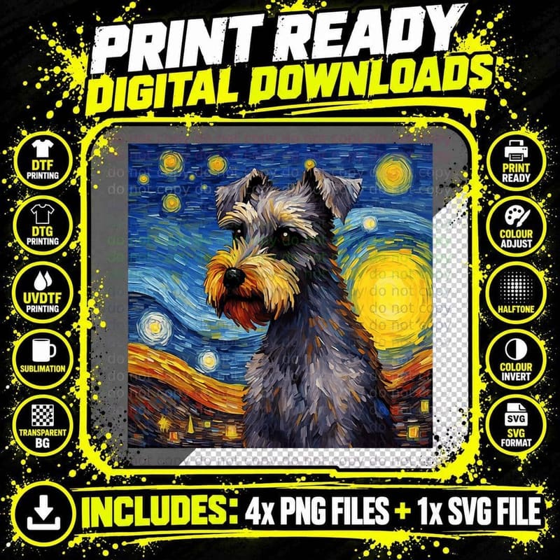 Surreal Starry Night Miniature Schnauzer Dog T-Shirt Png SVG Digital Bundle
