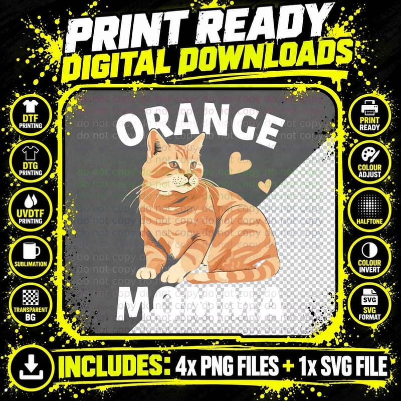 Tabby Cat Orange Cat Mom Orange Momma T-Shirt Png SVG Digital Bundle