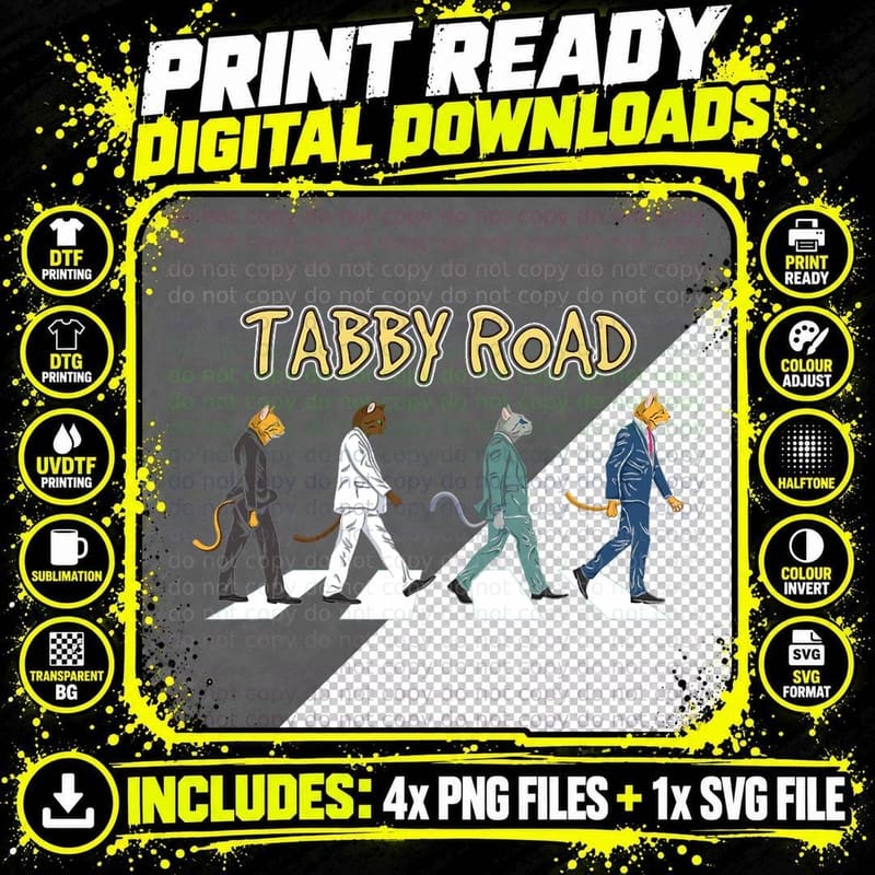 Tabby Road Cool Cats Funny Kitty Cat Lover Gift T-Shirt Png SVG Digital Bundle