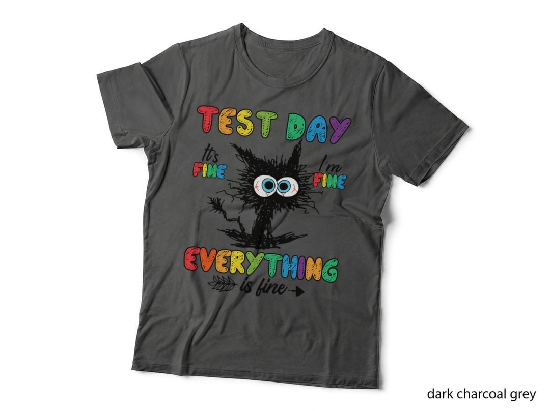 Test Day Funny Stressed Cat Teacher Student Kids Testing Day T-Shirt