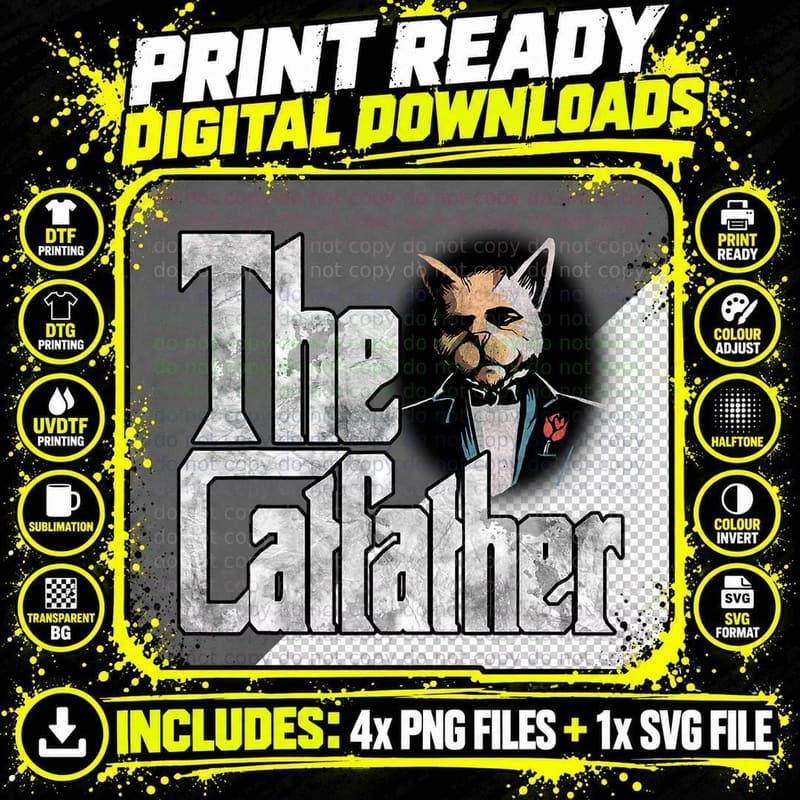 The Catfather Cat Father Mafia Father Cat T-Shirt Png SVG Digital Bundle