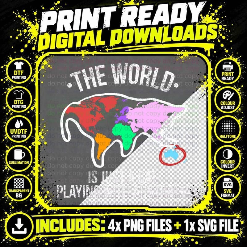 The World Is a Cat Playing with Australia T-Shirt Png SVG Digital Bundle