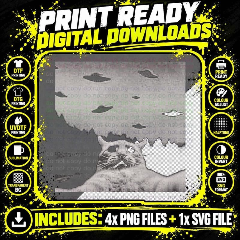 Threadweird Alien Cat UFO T-Shirt - Classic Fit Png SVG Digital Bundle