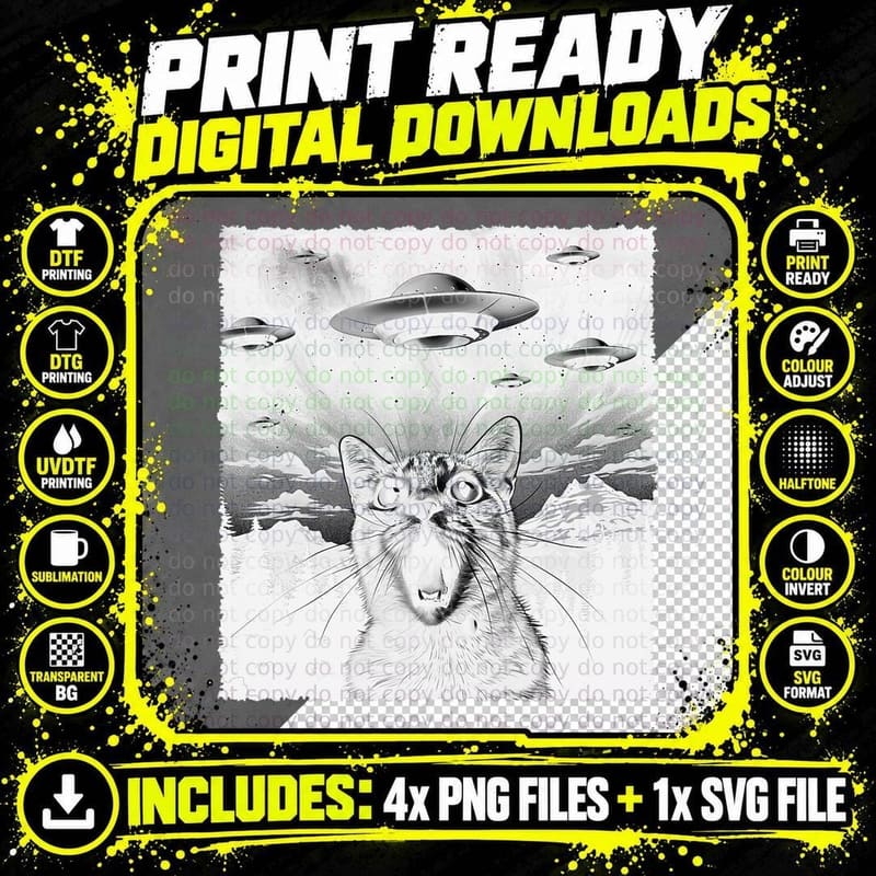 Threadweird Alien Cat Ufo Cats for Men Women Kid T-Shirt Png SVG Digital Bundle