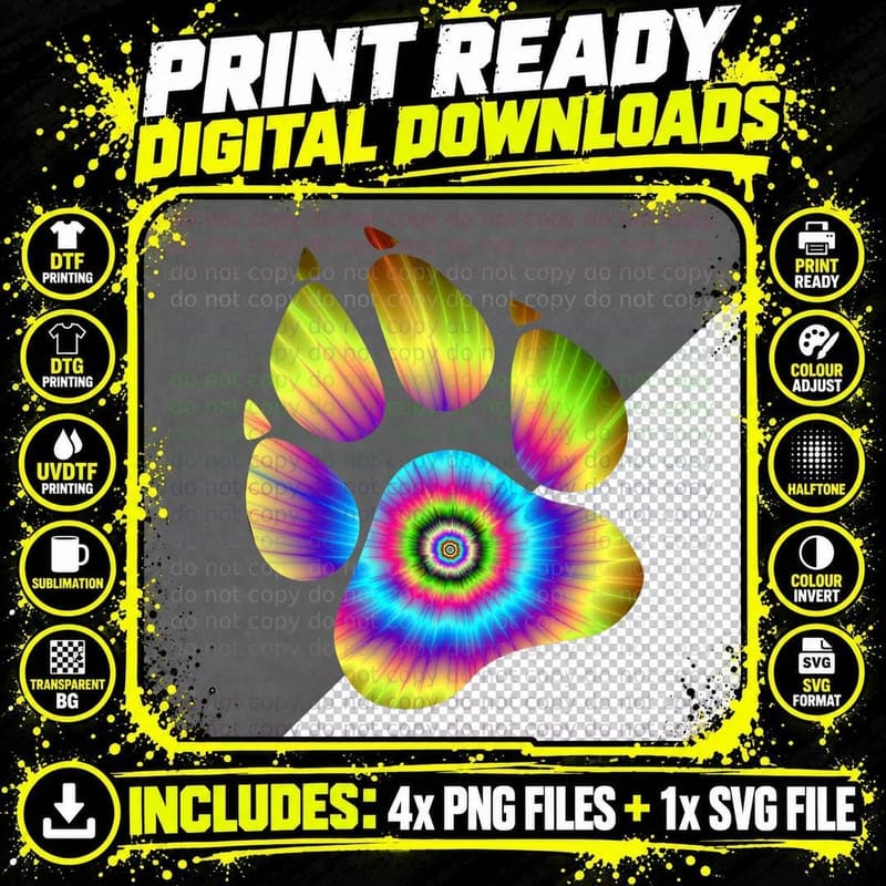 Tie Dye Animal Shirt Cat Dog Paw Print Shirt for Pet Png SVG Digital Bundle
