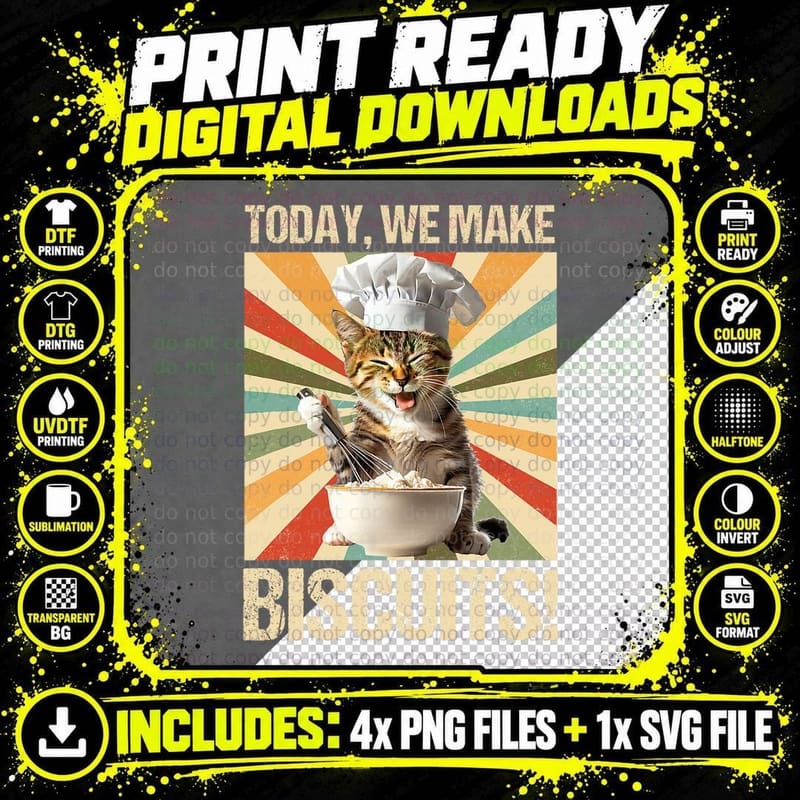 Today We Make Biscuits Trendy Vintage Retro Baker Cat Png SVG Digital Bundle