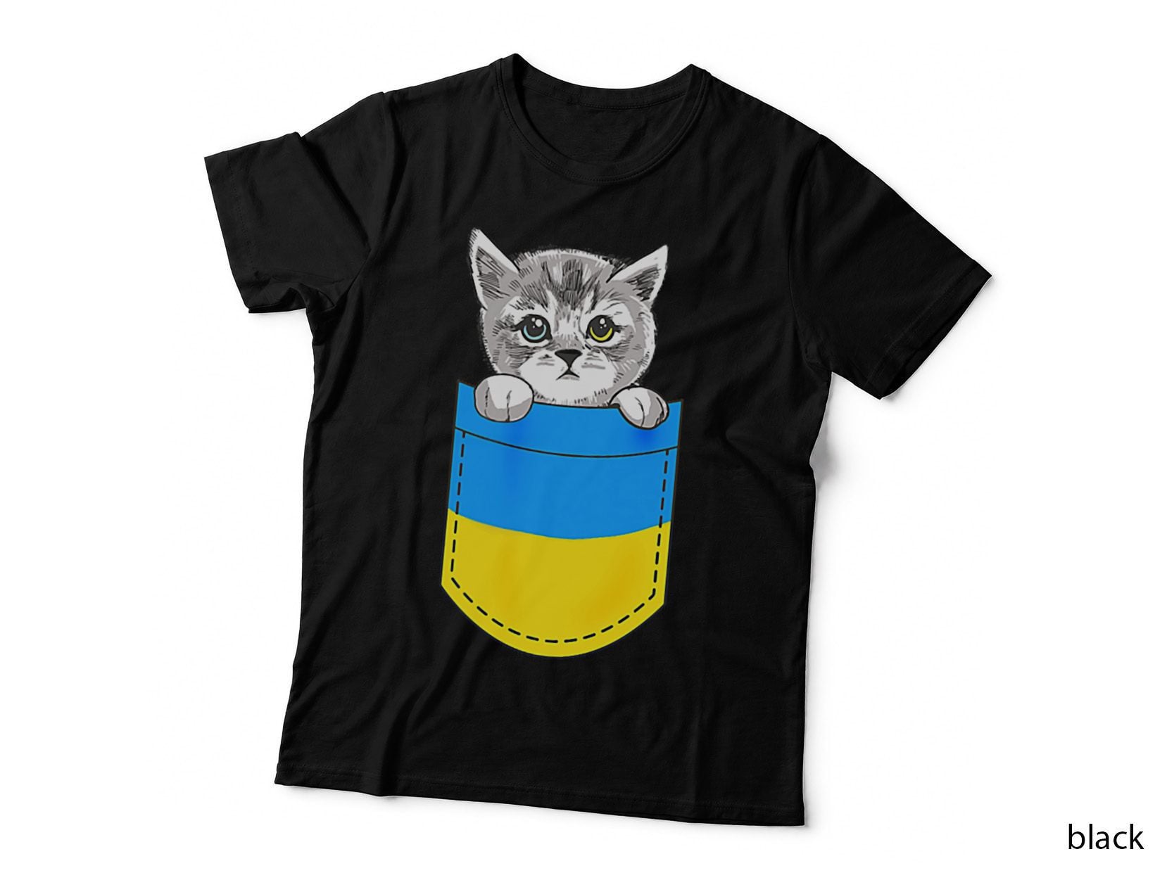 Ukrainian Flag Cute Cat in the Pocket Ukraine Gift T-Shirt