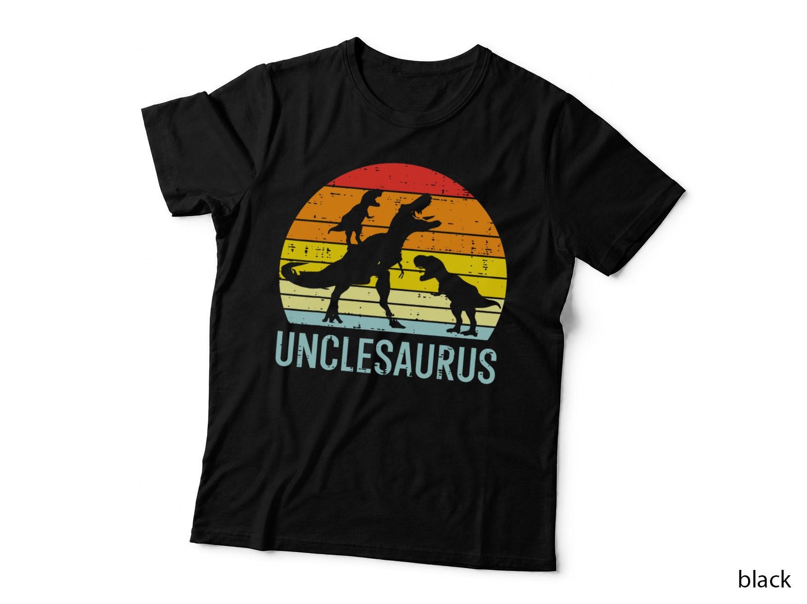 Unclesaurus Trex Uncle Sunset Retro Fathers Day Dinosaur Men T-Shirt