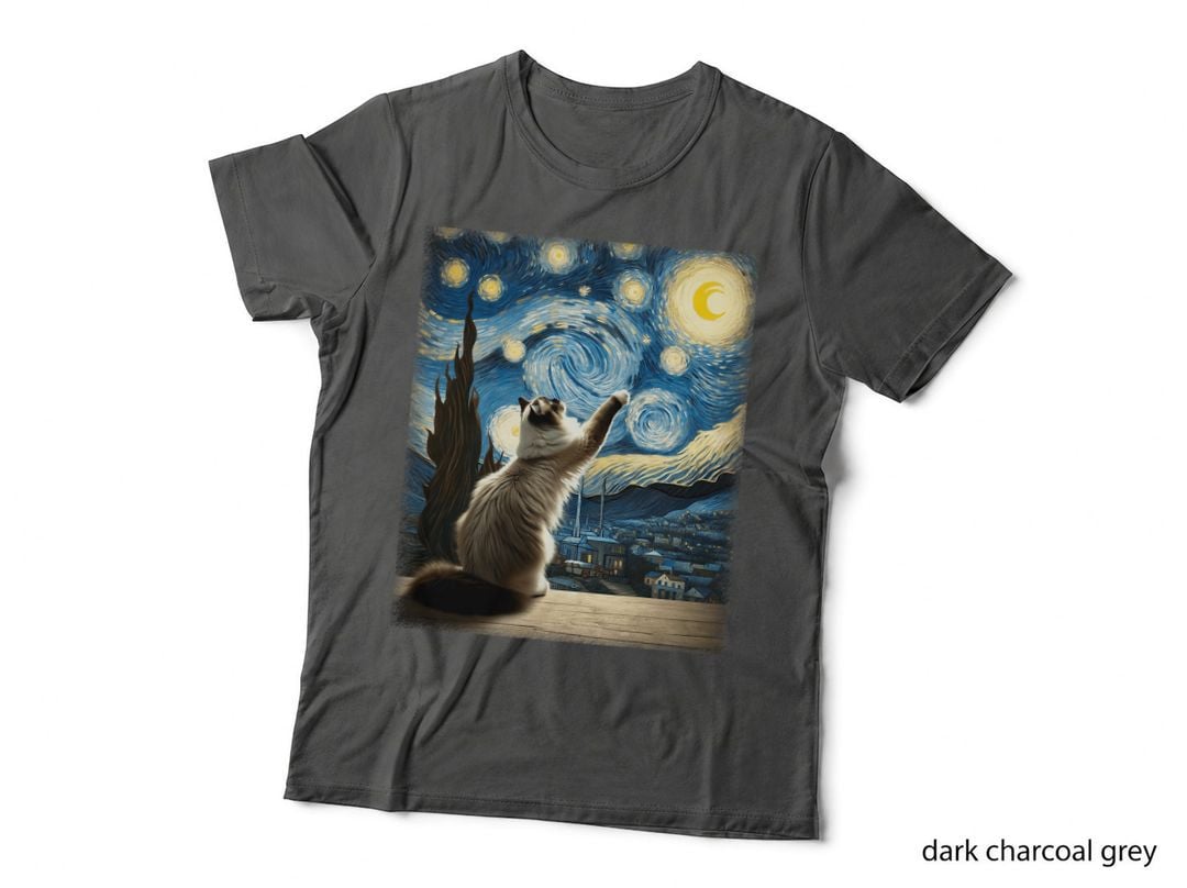 Van Gogh Starry Night Style Artistic Ragdoll Cat T-Shirt