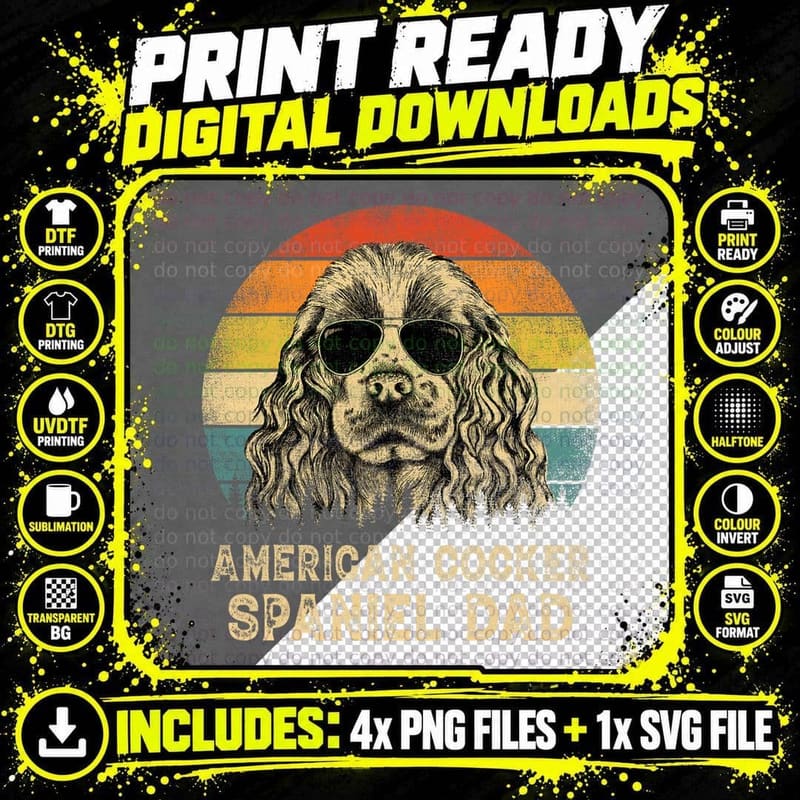Vintage American Cocker Spaniel Dad Dog Lovers Father's Png SVG Digital Bundle