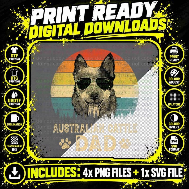Vintage Australian Cattle Dad Dog Lovers Father's Day Png SVG Digital Bundle