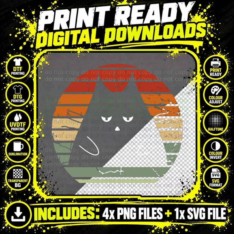 Vintage Black Cat Lover Distressed Retro Style T-Shirt Png SVG Digital Bundle