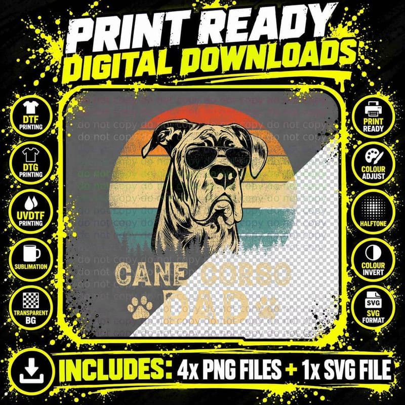 Vintage Cane Corso Dad Dog Lovers Father's Day T-Shirt Png SVG Digital Bundle