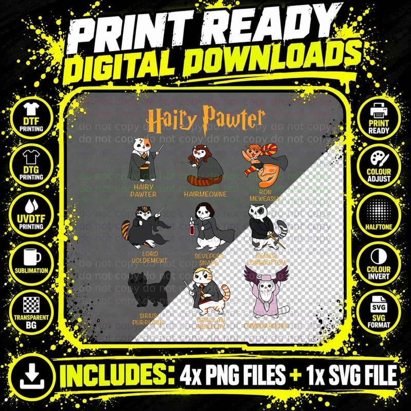 Vintage Funny Hairy Pawter T Shirt - T Shirt for Cat Png SVG Digital Bundle