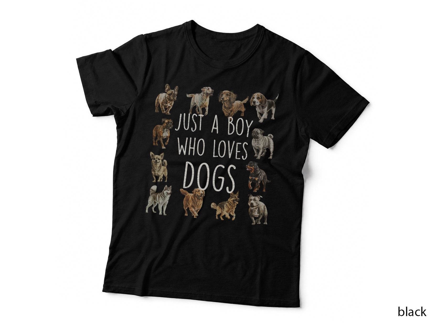 Vintage Just a Boy Who Loves Dogs Funny Puppy Dog Lover T-Shirt