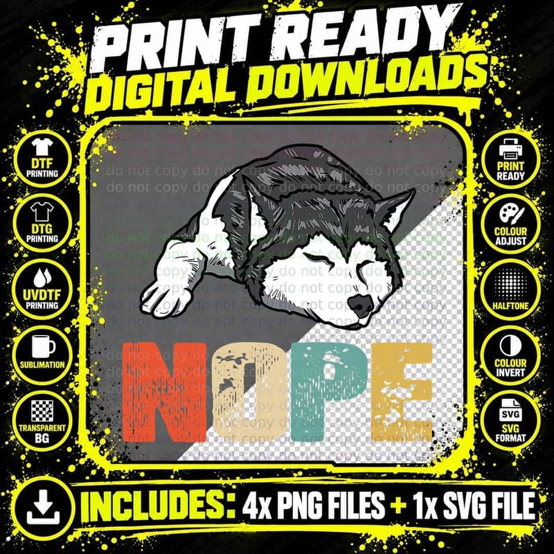 Vintage Nope Funny Siberian Husky Dog Lover T-Shirt Png SVG Digital Bundle