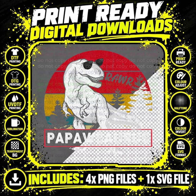 Vintage Papawsaurus Shirt Papaw Saurus Dinosaur Gift Dad Png SVG Digital Bundle