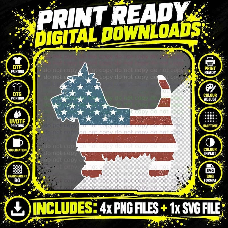 Vintage Patriot Westie Dog T-Shirt Westie Silhouette Png SVG Digital Bundle